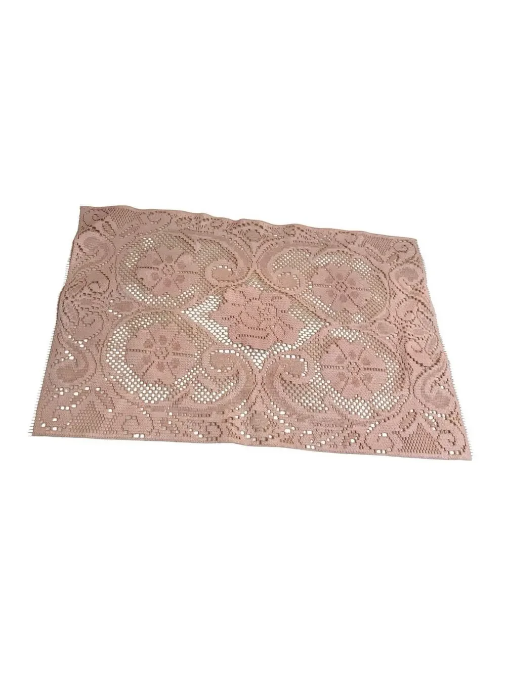 Vintage MCM Dusty Pink Linen Lace Flower Placemats 3 Set Scalloped Embroidered